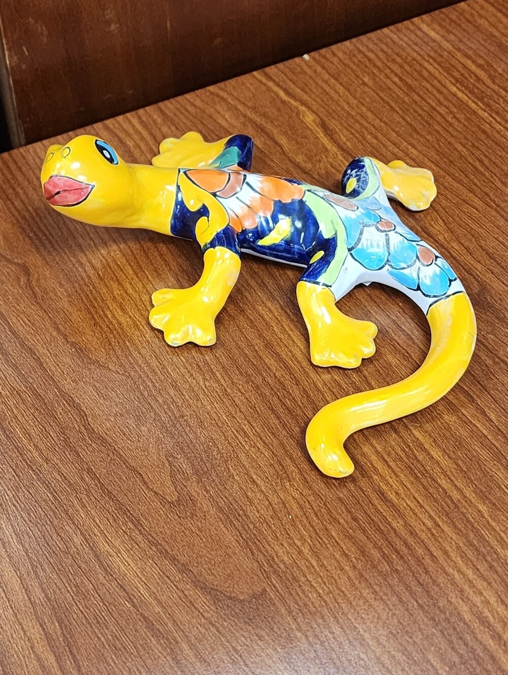 Hand-Painted Ceramic Gecko - Bright Yellow & Multicolor